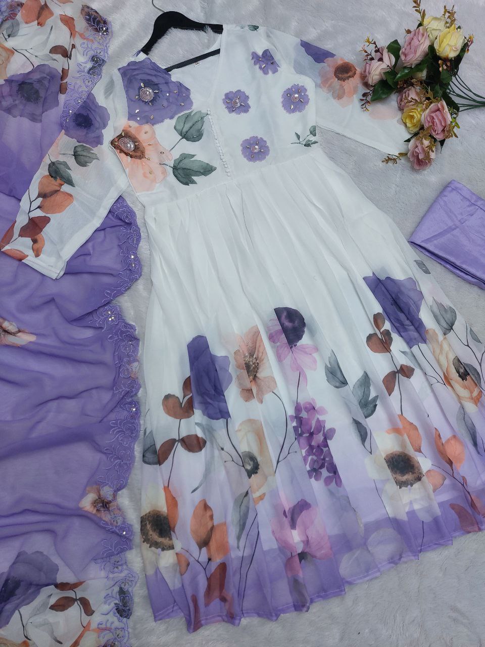 Women's Multi Color Faux Georgette Printed Anarkali set