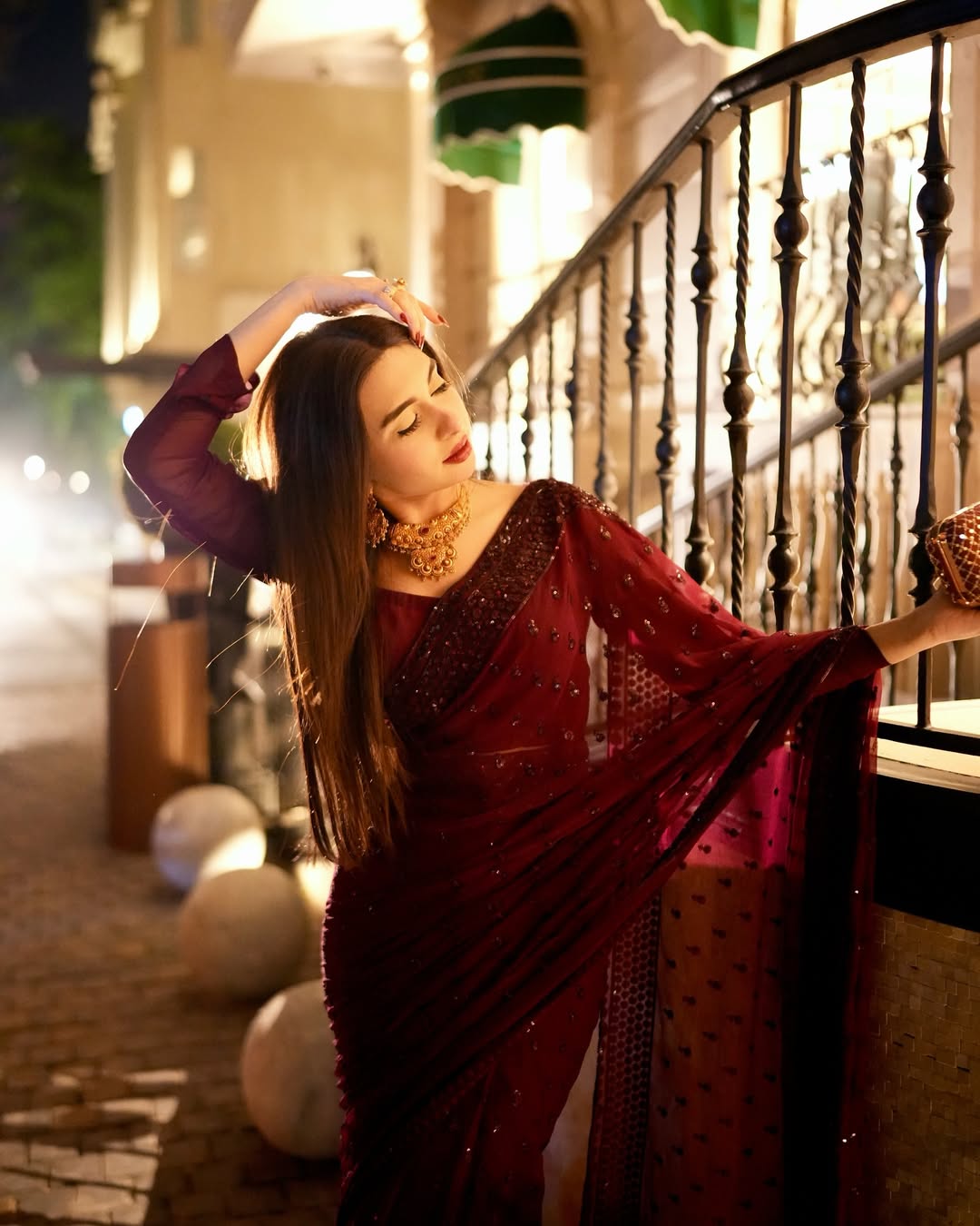 Maroon Colour Georgette Fabric With Sequence Work Saree