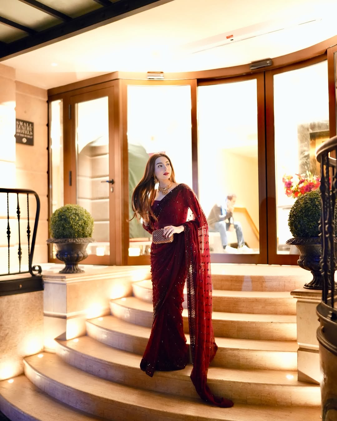 Maroon Colour Georgette Fabric With Sequence Work Saree