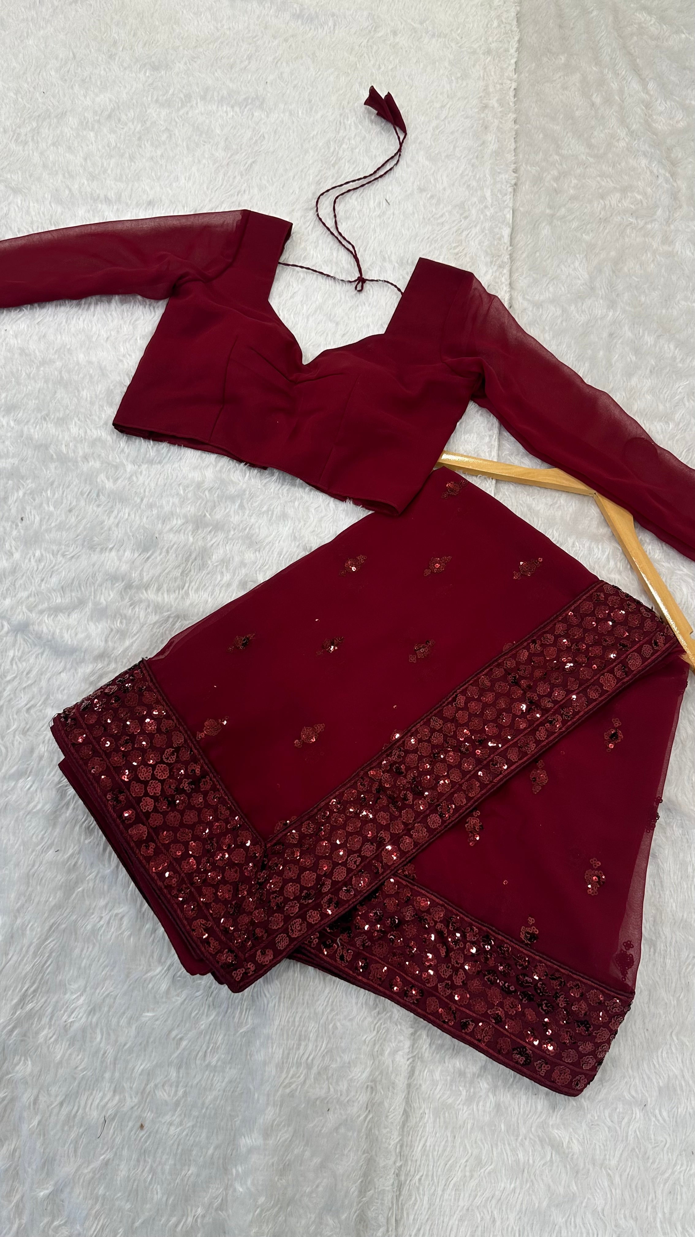 Maroon Colour Georgette Fabric With Sequence Work Saree