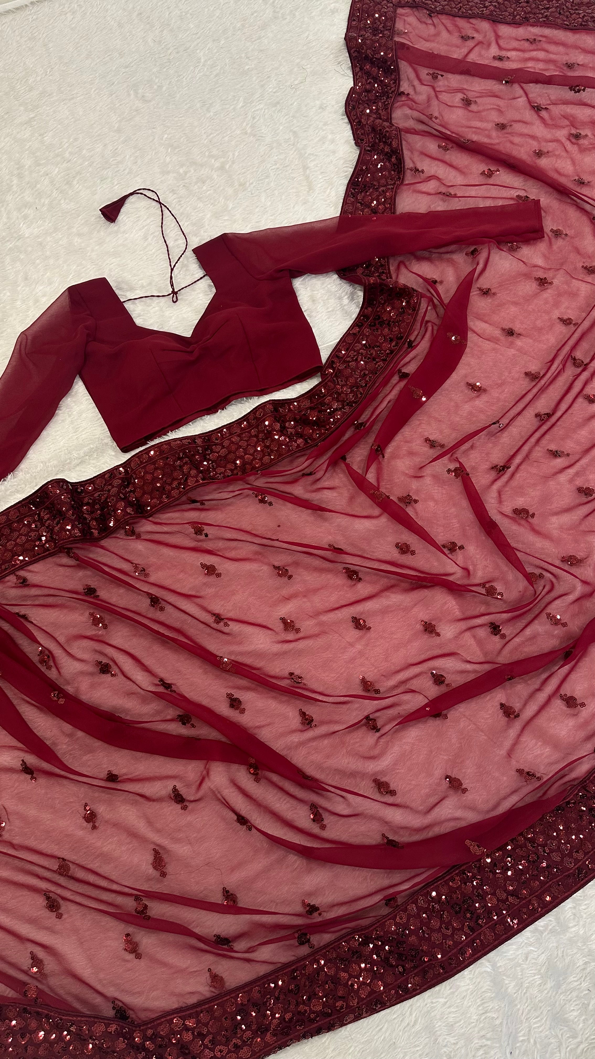 Maroon Colour Georgette Fabric With Sequence Work Saree