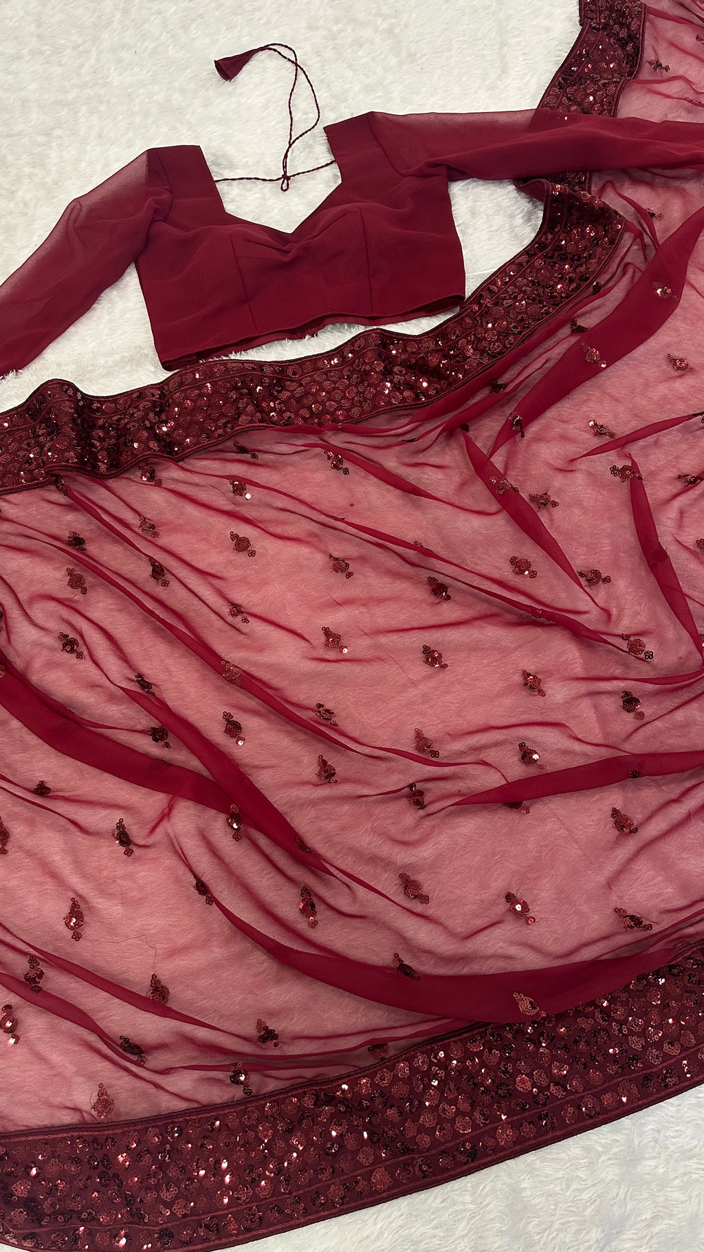 Maroon Colour Georgette Fabric With Sequence Work Saree