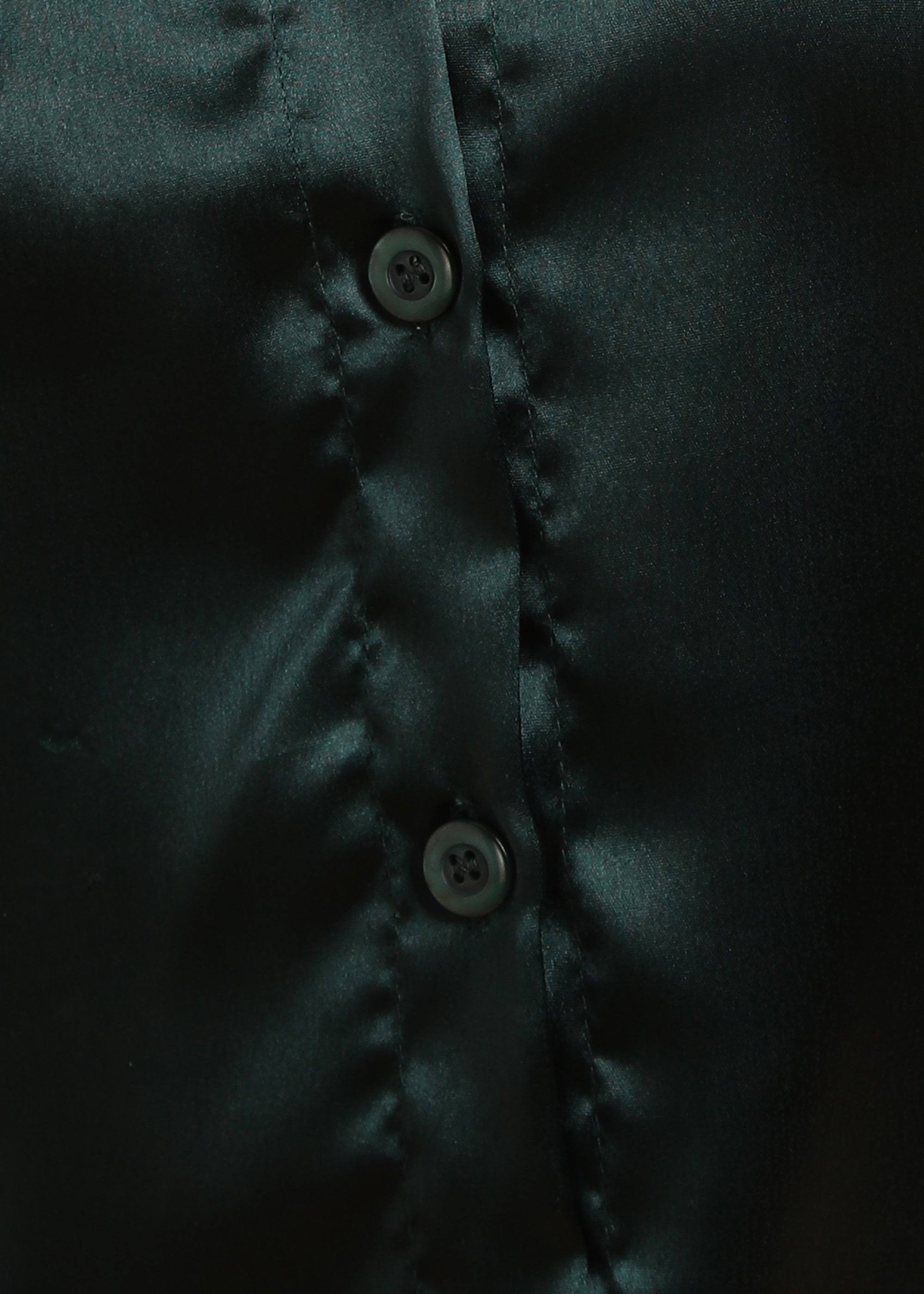 Women Dark Green Satin Long Sleeve Button-Down Shirt Top