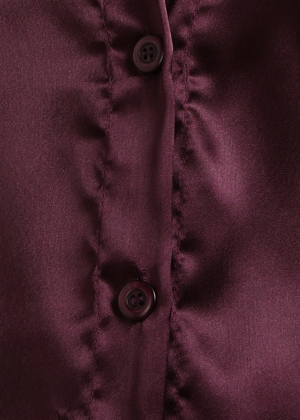 Women Wine Satin Long Sleeve Button-Down Shirt Top