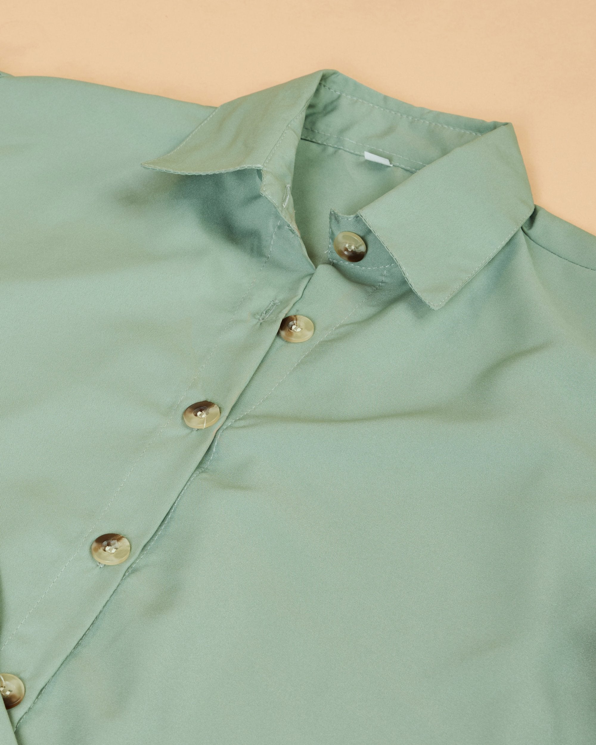Women Pastel Green Collared Puff Sleeve Solid Shirt