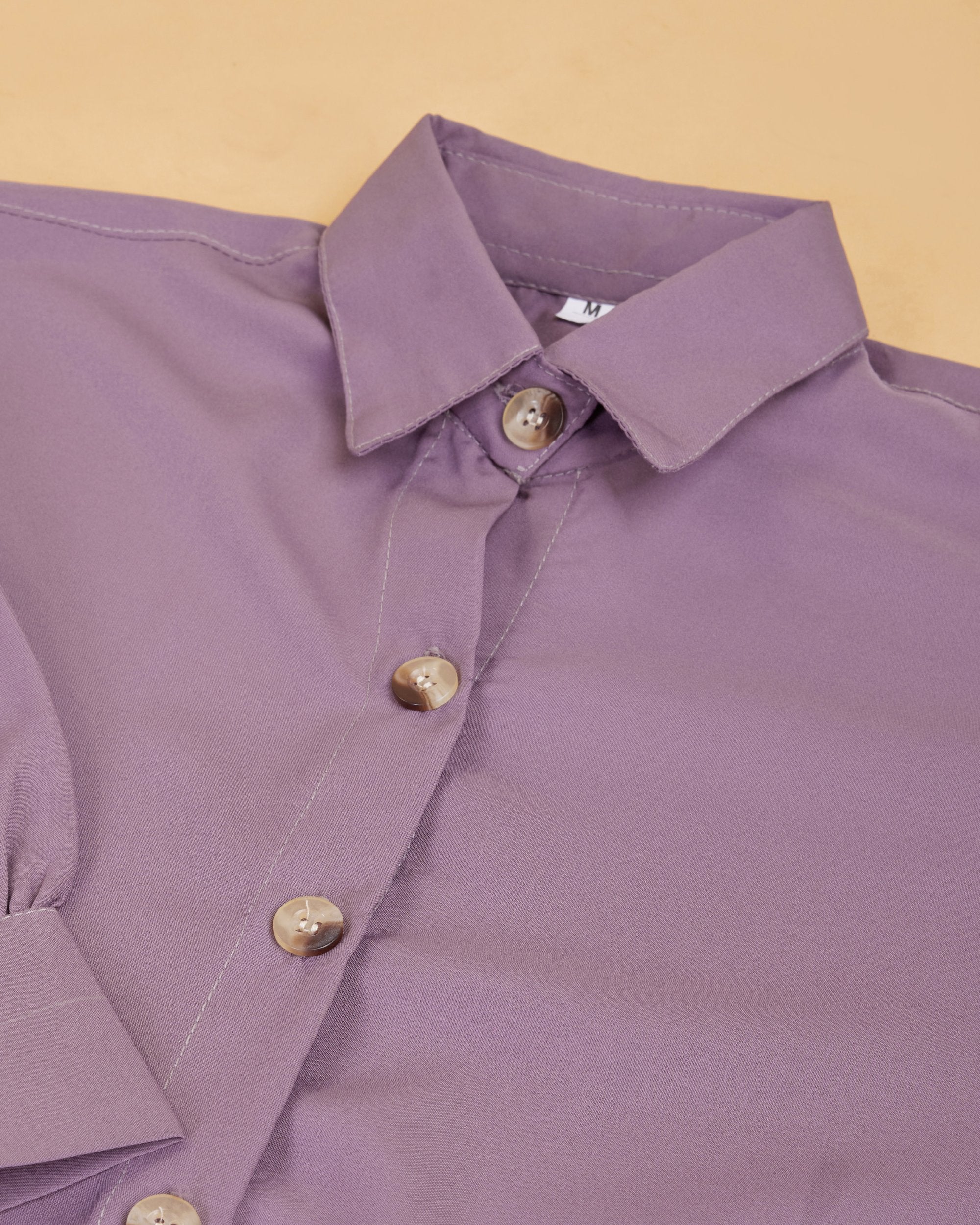Women Purple Collared Puff Sleeve Solid Shirt