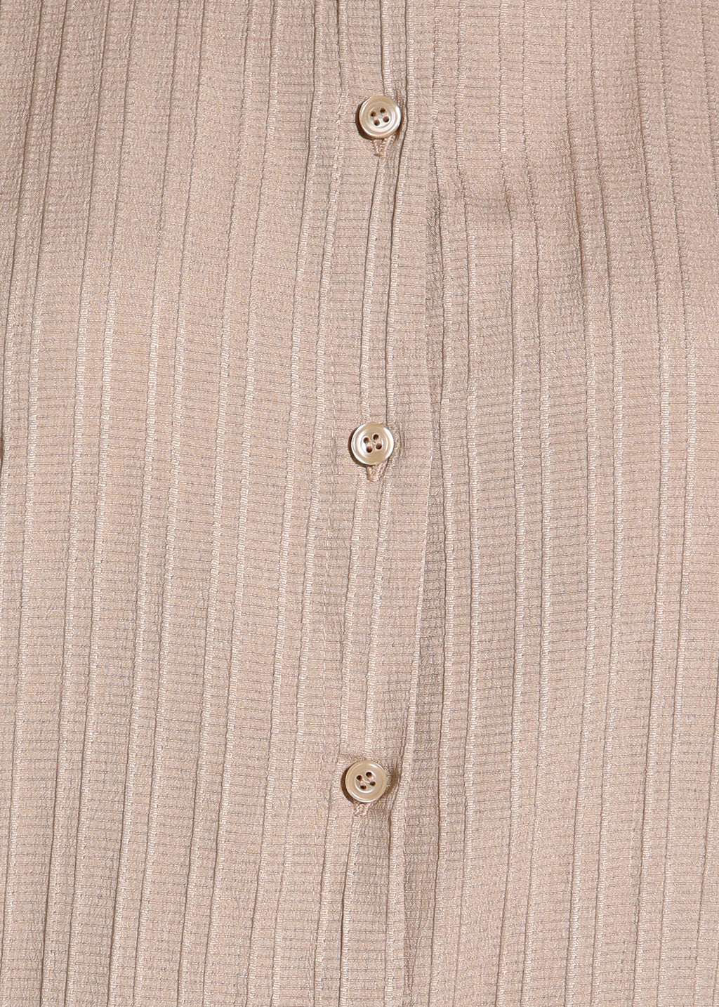 Women Beige Ribbed Long Sleeve Button-Down Shirt Top