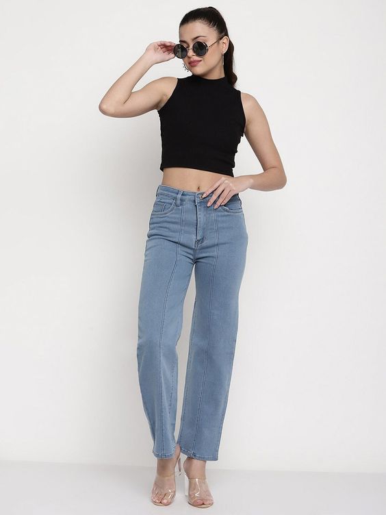 Women Black Ribbed Sleeveless High-Neck Crop Top