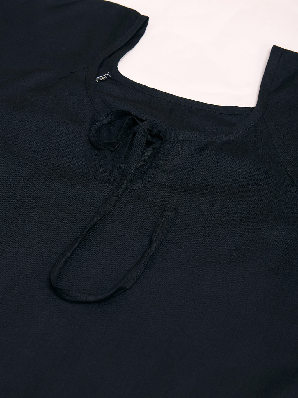 Women Black Keyhole Neck Bell Short Sleeve Solid Top