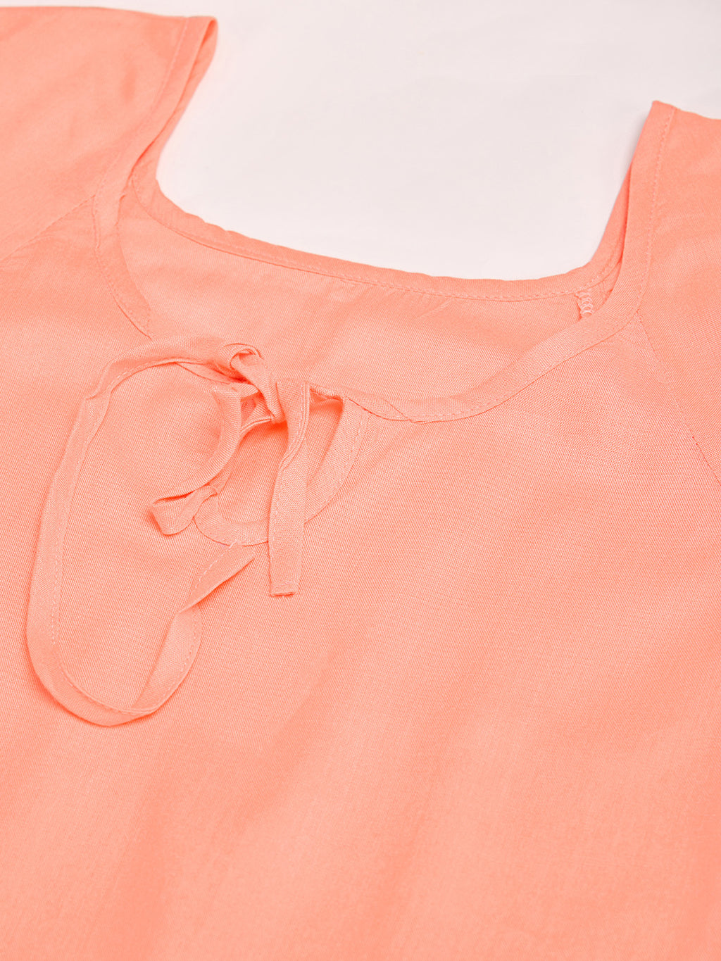 Women Peach Keyhole Neck Bell Short Sleeve Solid Top