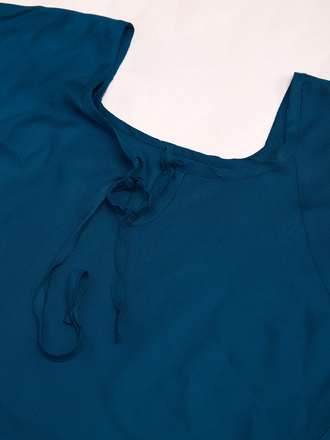 Women Teal Keyhole Neck Bell Short Sleeve Solid Top