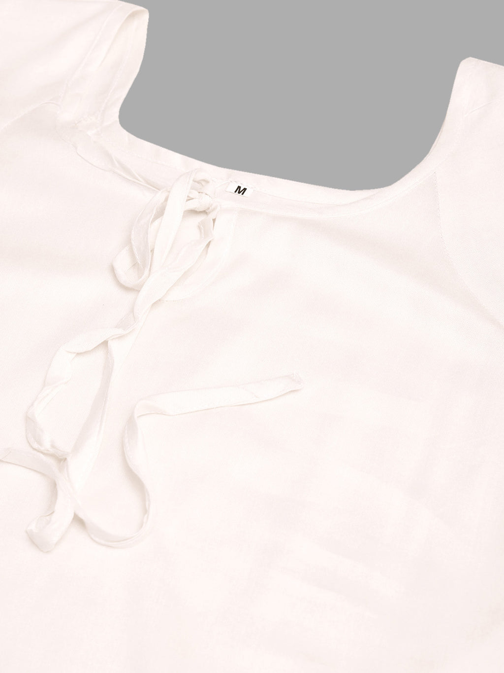 Women White Keyhole Neck Bell Short Sleeve Solid Top