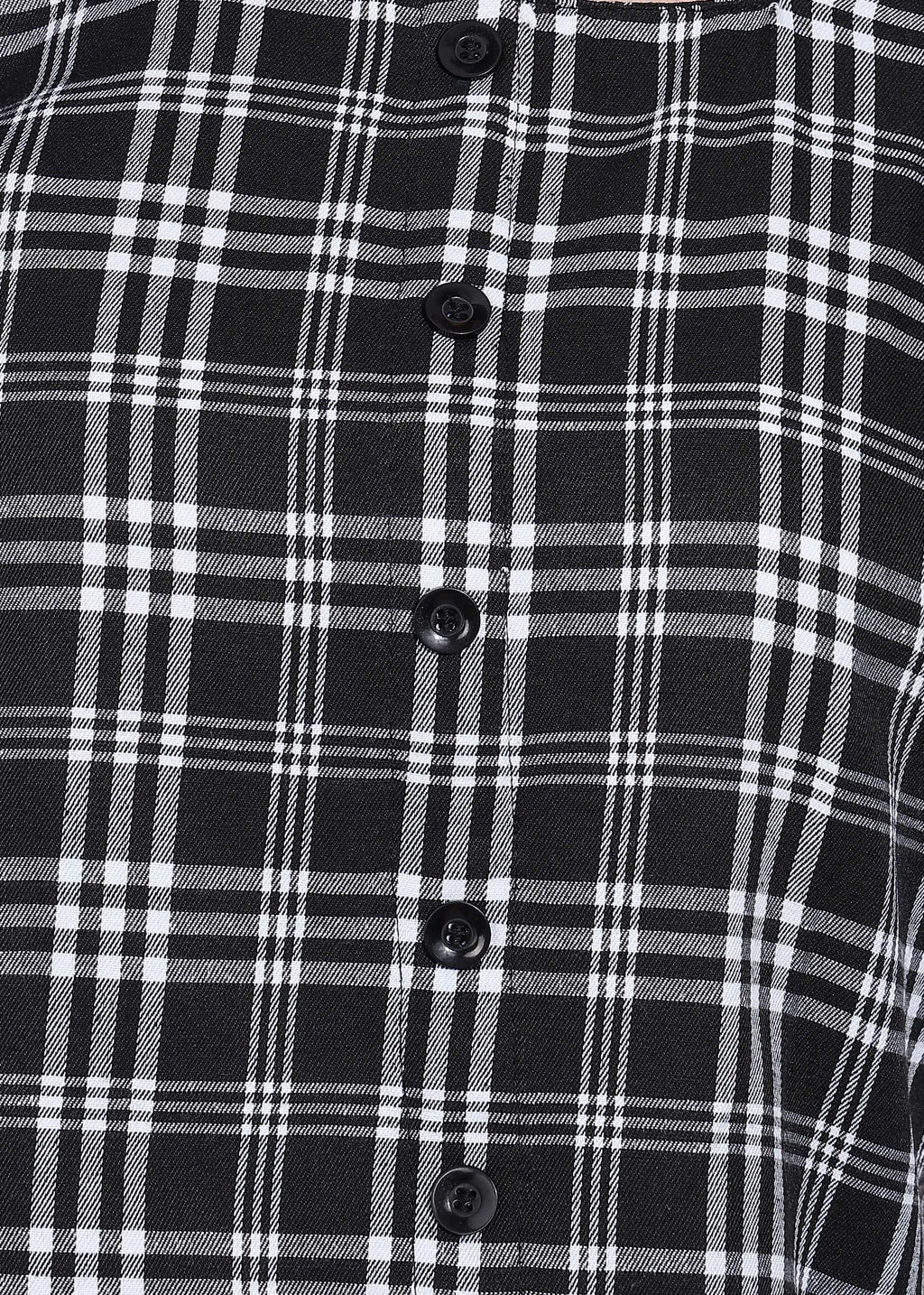 Women Black Checkered Puff Sleeve Square Neck Top