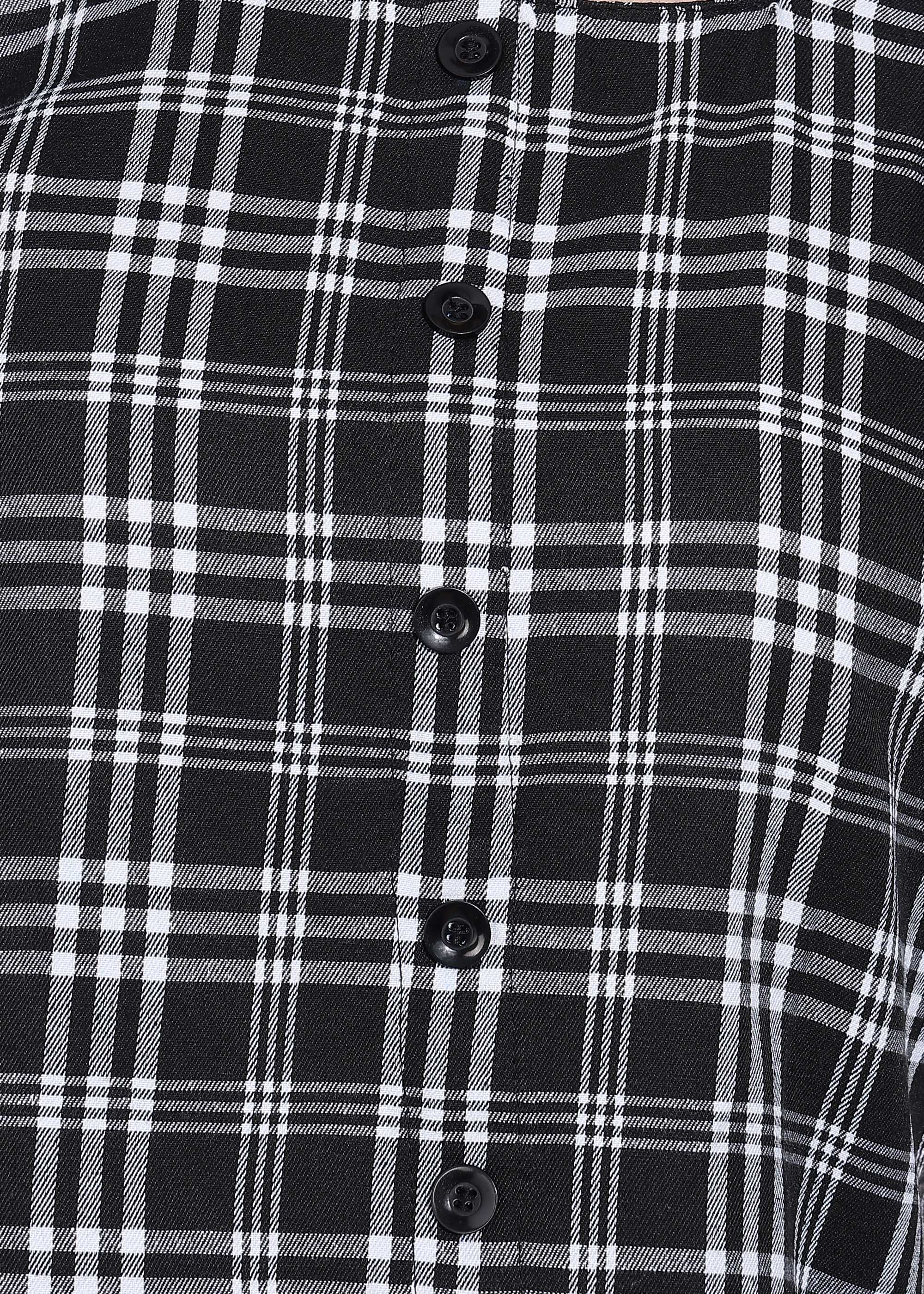 Women Black Checkered Puff Sleeve Square Neck Top