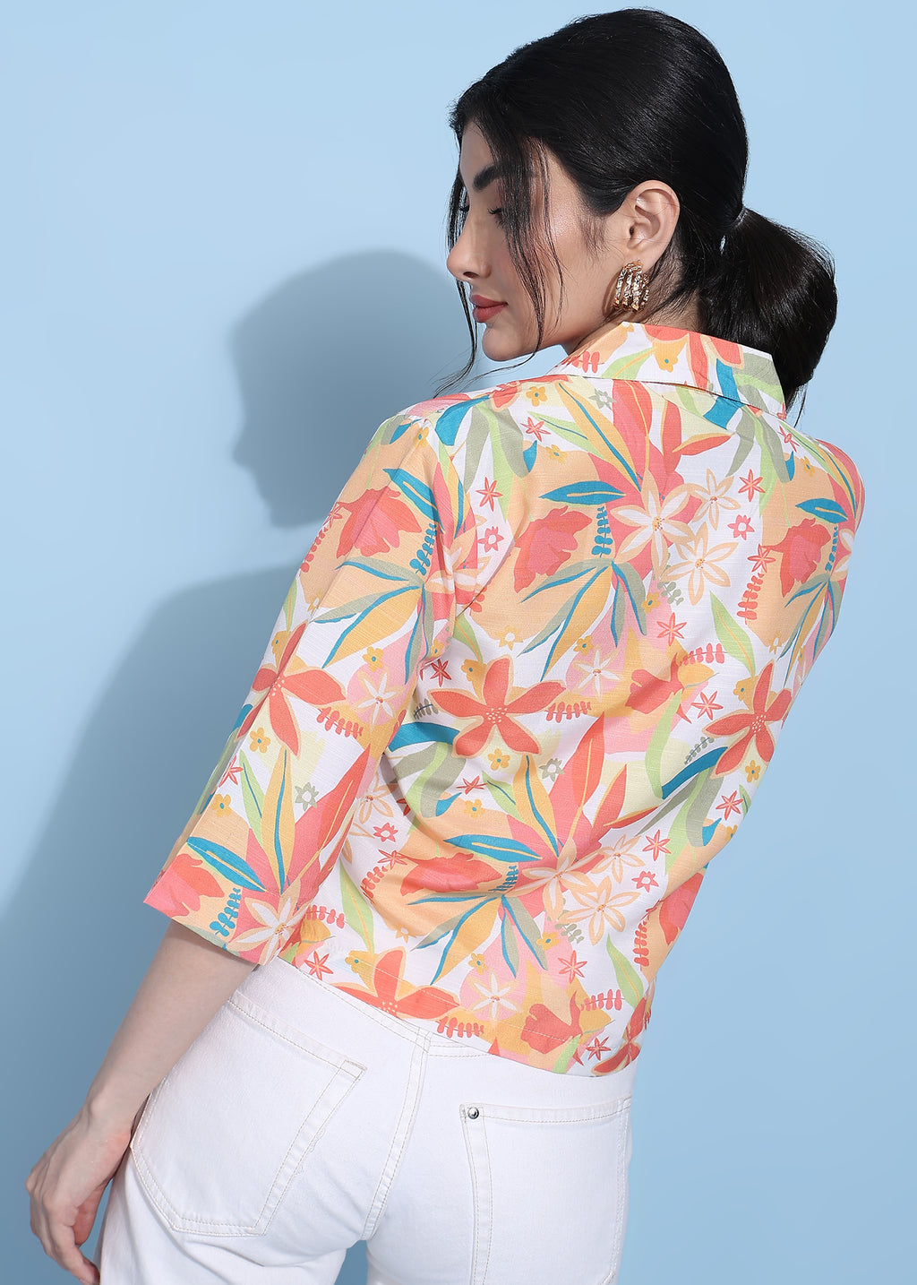 Women Multicolor Floral Printed Half Sleeve Shirt Top