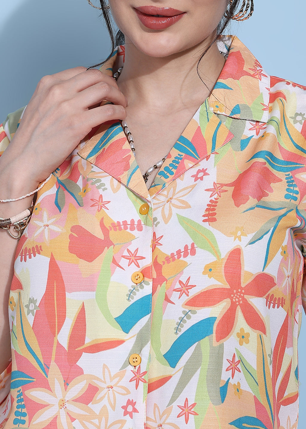 Women Multicolor Floral Printed Half Sleeve Shirt Top