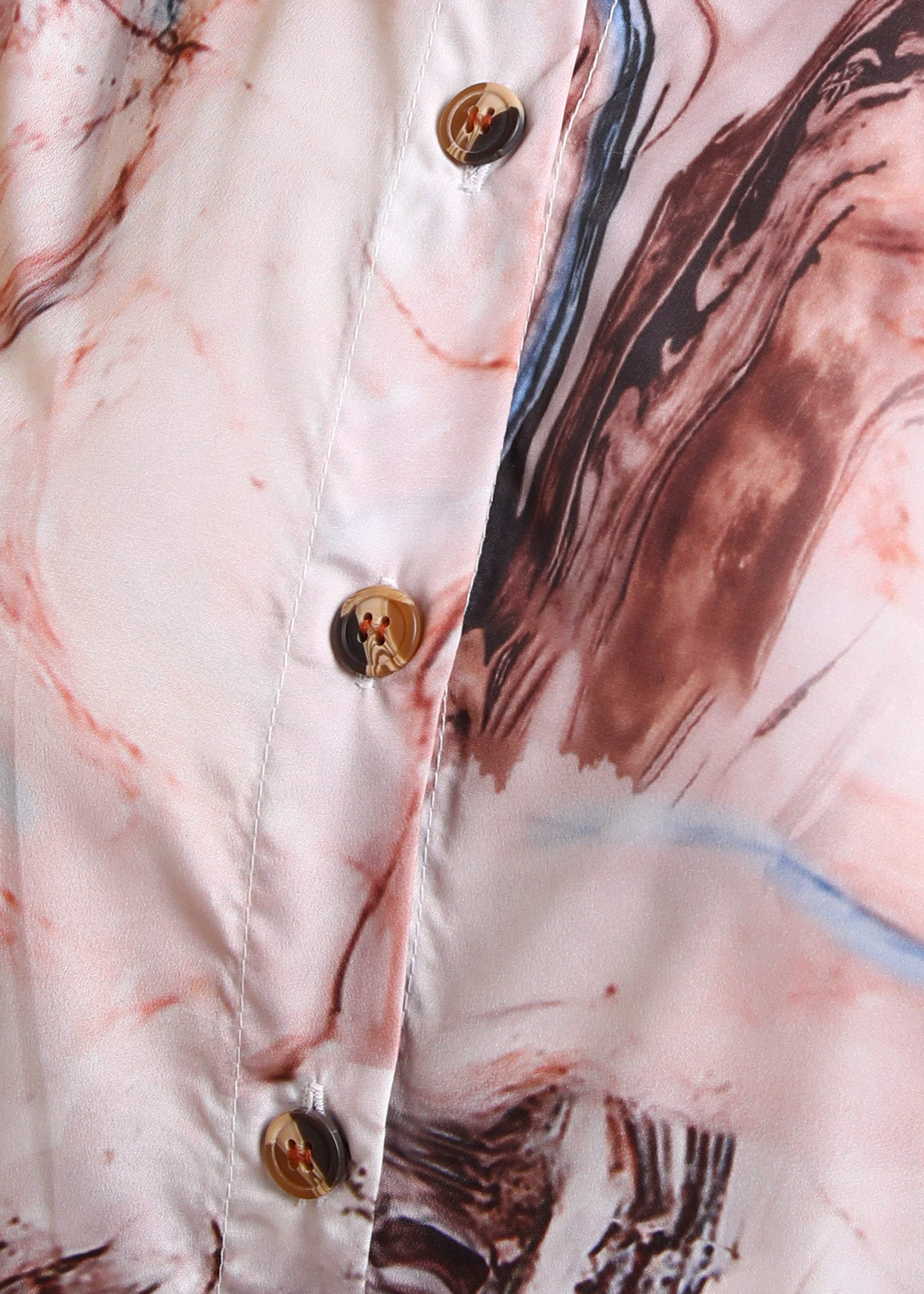 Women Beige Marble Printed Button-Down Long Sleeve Shirt Top