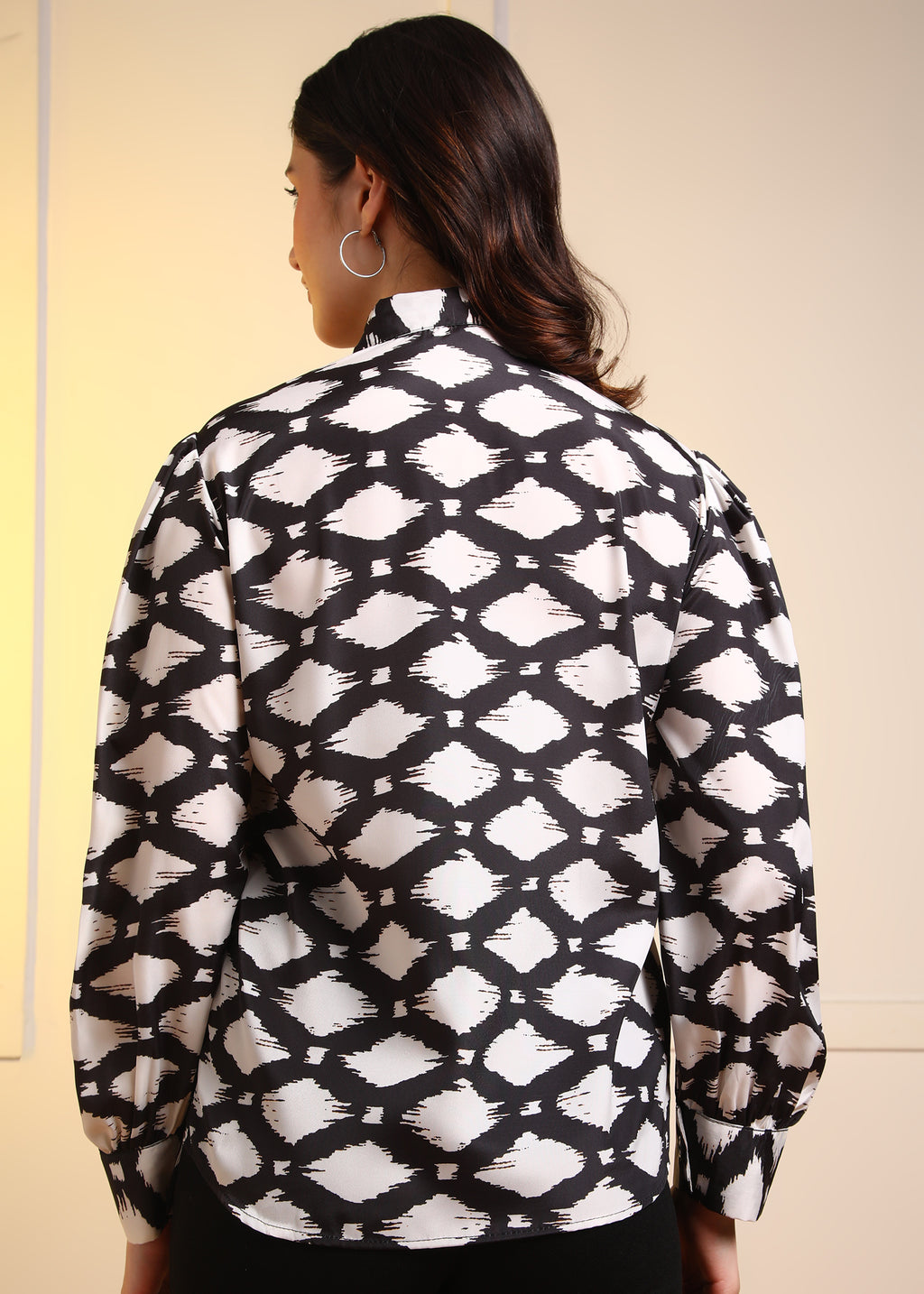 Women Black Marble Printed Button-Down Long Sleeve Shirt Top