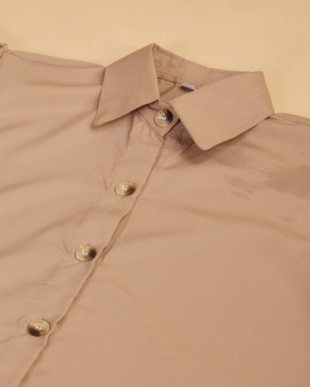 Women Beige Collar Puff Sleeve Solid Shirt