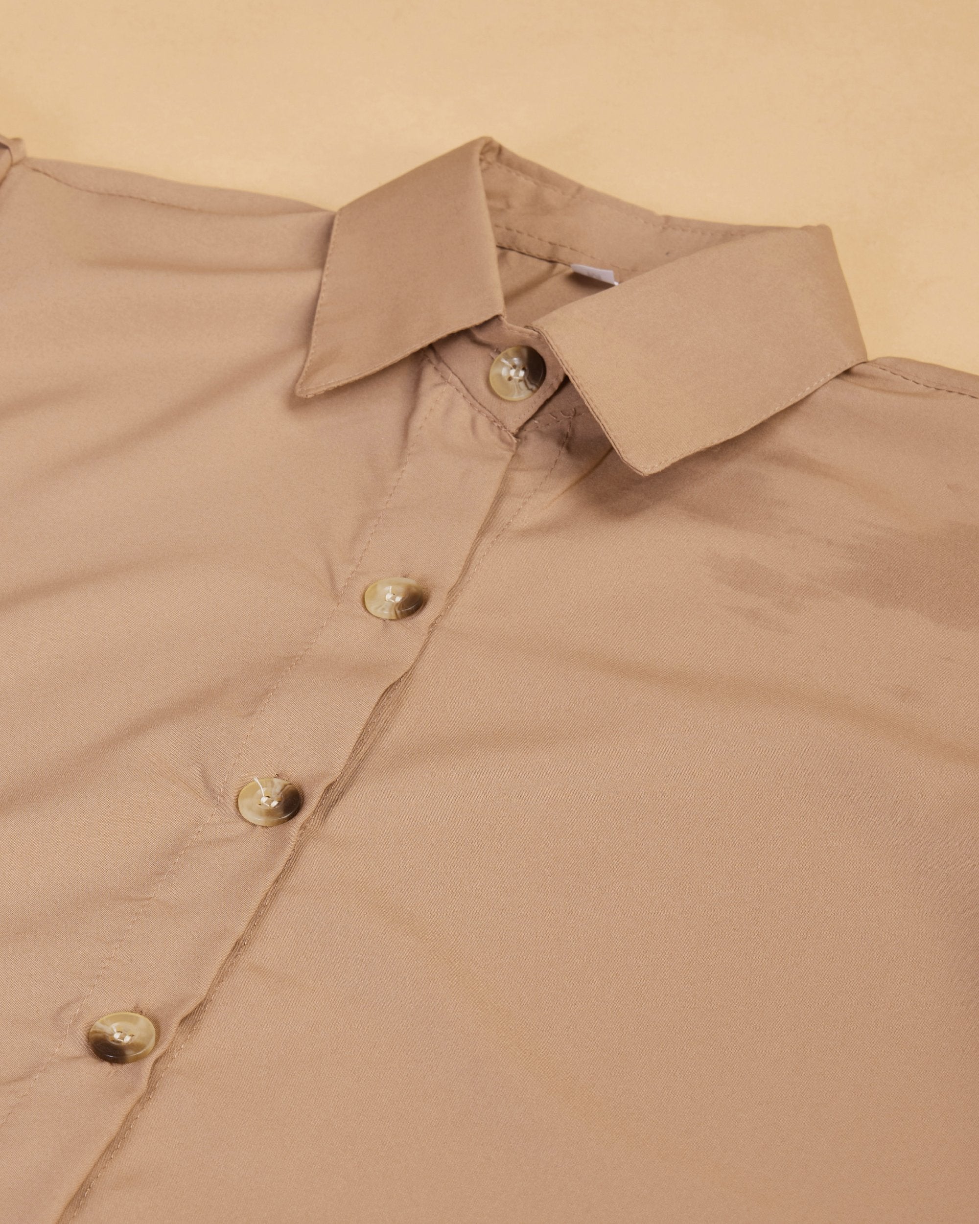 Women Beige Collar Puff Sleeve Solid Shirt