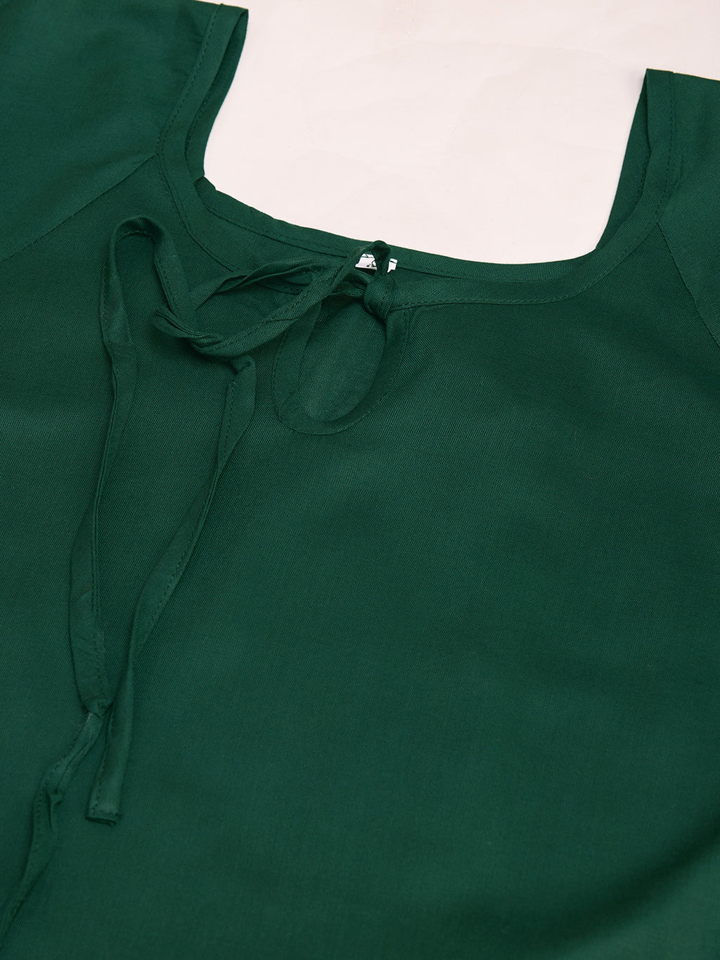 Women Green Keyhole Neck Bell Short Sleeve Solid Top