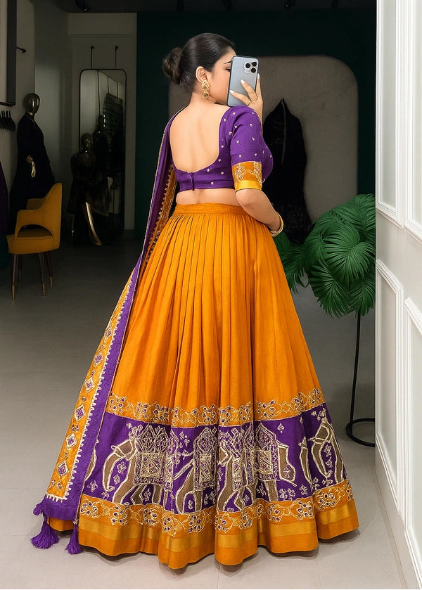 Premium Mustard Yellow & Purple Patola Silk Navratri Chaniya Choli Set
