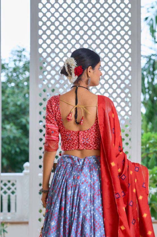 Sky Blue Designer Patola Navratri Lehenga Choli