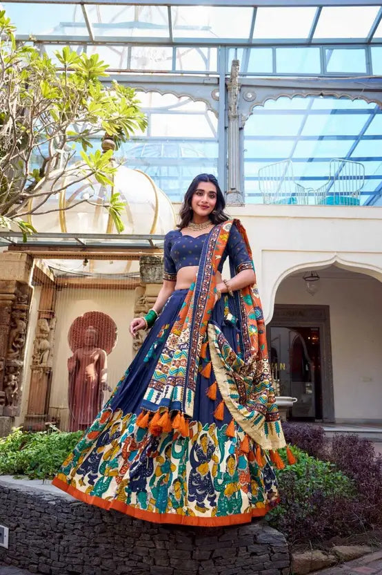 Midnight Navy Multicolor Dola Silk Chaniya Choli