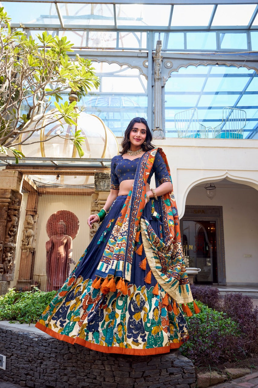 Midnight Navy Multicolor Dola Silk Chaniya Choli