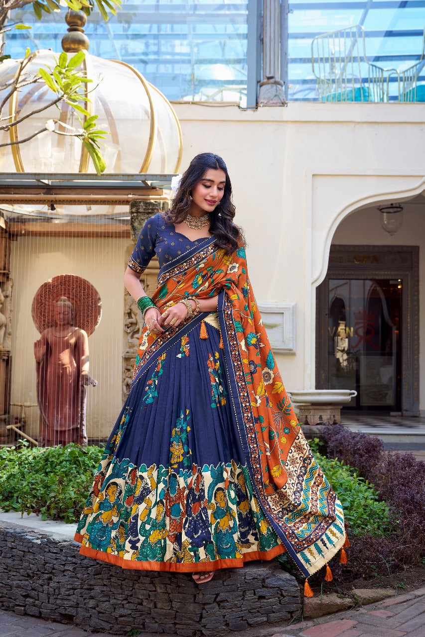Midnight Navy Multicolor Dola Silk Chaniya Choli