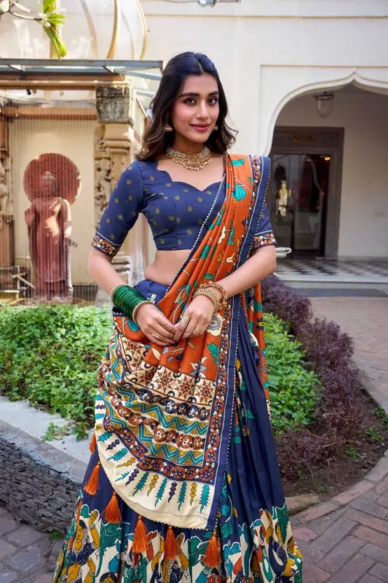 Midnight Navy Multicolor Dola Silk Chaniya Choli