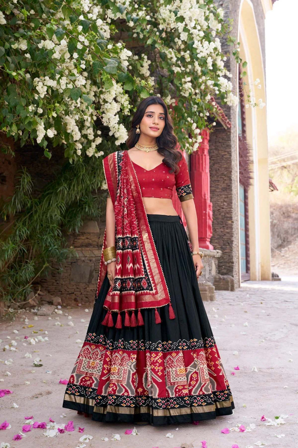 Traditional Patola Lehenga Choli Black and Red