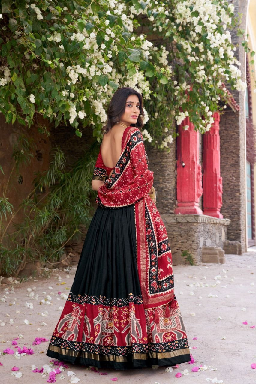Traditional Patola Lehenga Choli Black and Red