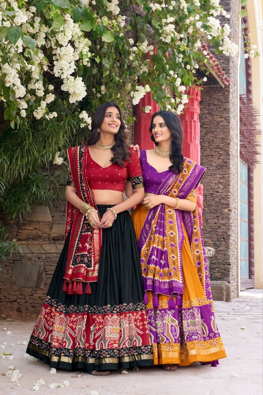 Traditional Patola Lehenga Choli Black and Red