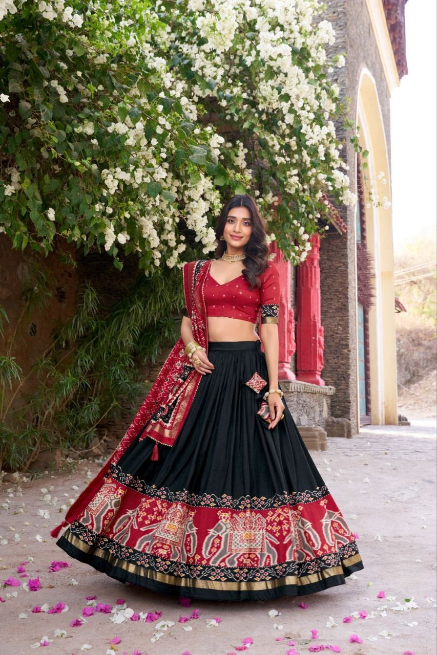 Traditional Patola Lehenga Choli Black and Red