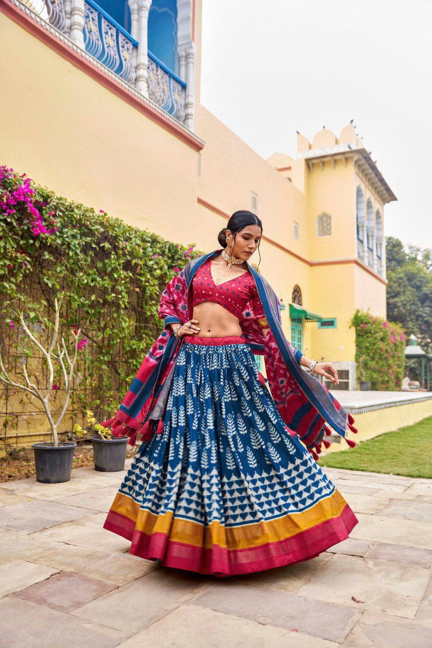 Blue Tussar Silk Lehenga Choli – Navratri Special