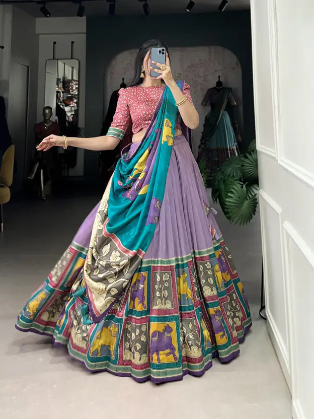 Lavender Patola Silk Chaniya Choli with Teal Dupatta