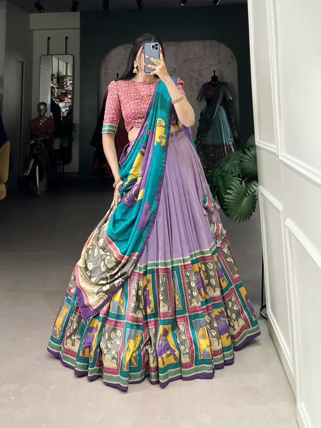 Lavender Patola Silk Chaniya Choli with Teal Dupatta