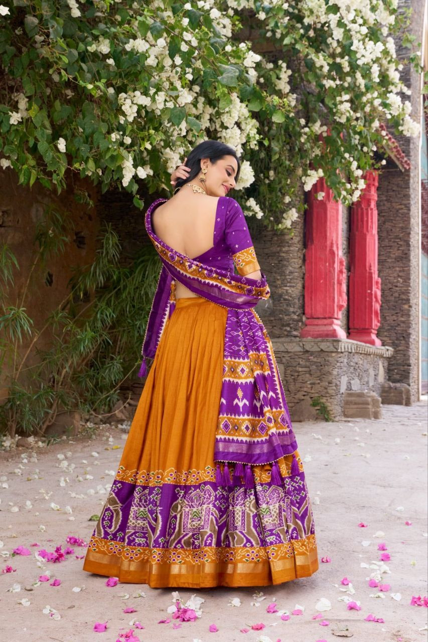 Mustard Purple Digital Print Navratri Lehenga Choli