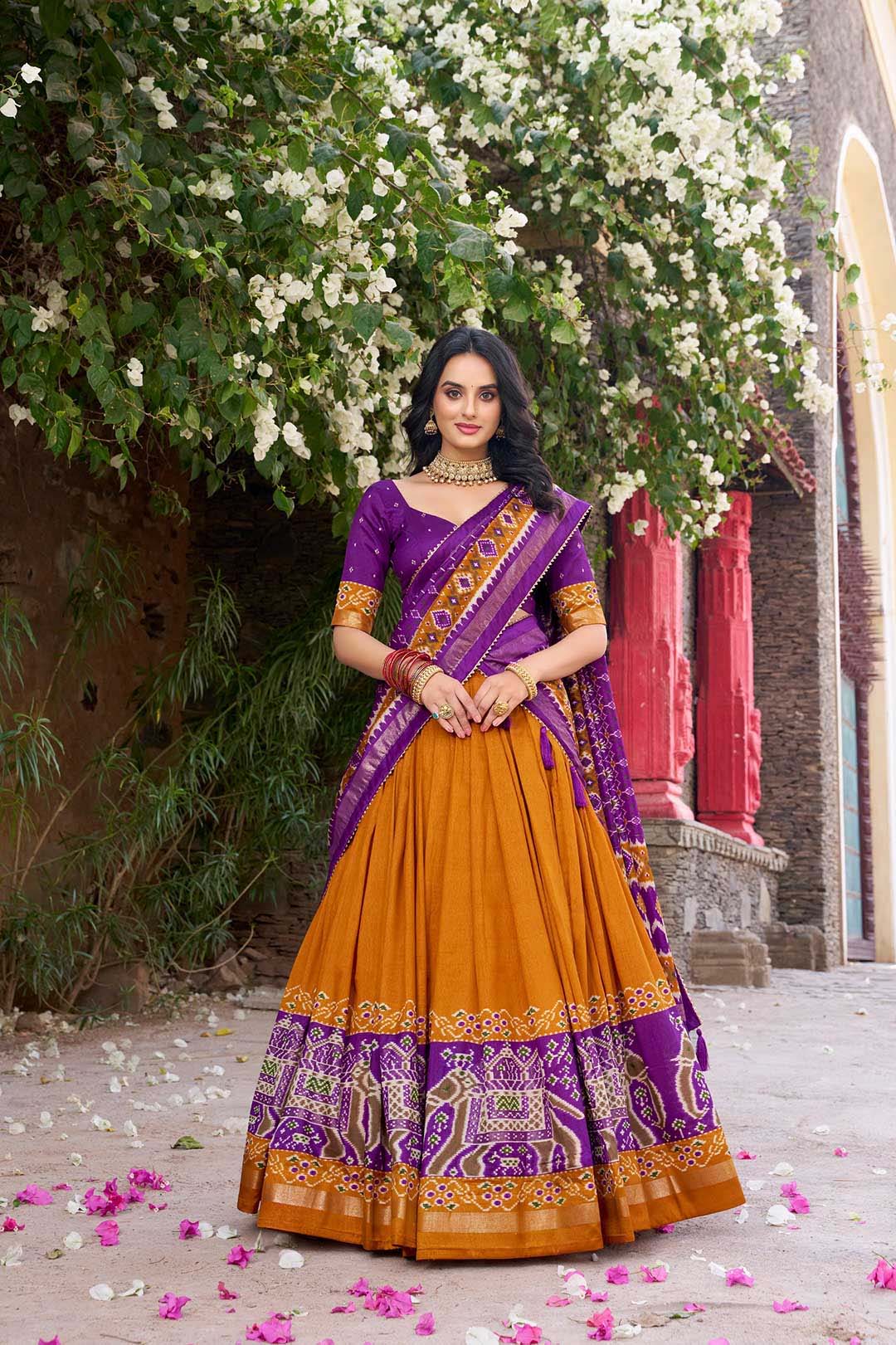 Mustard Purple Digital Print Navratri Lehenga Choli