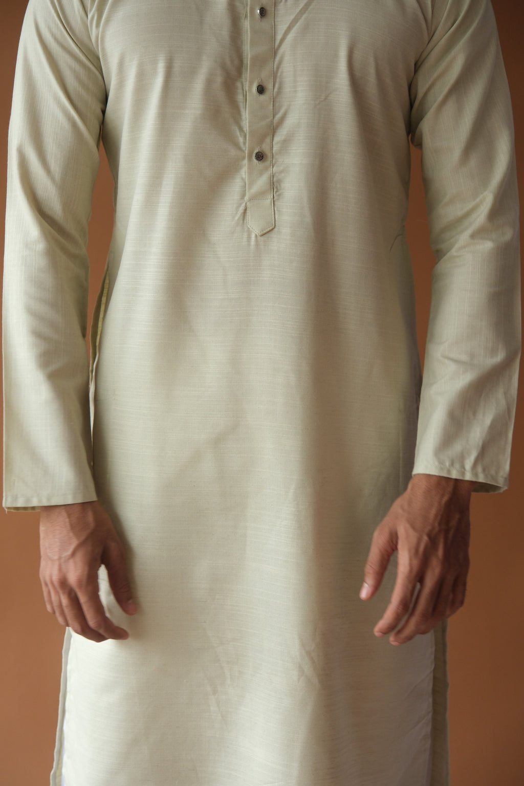 Men's Pista Green Solid Festive Cotton Straight Kurta