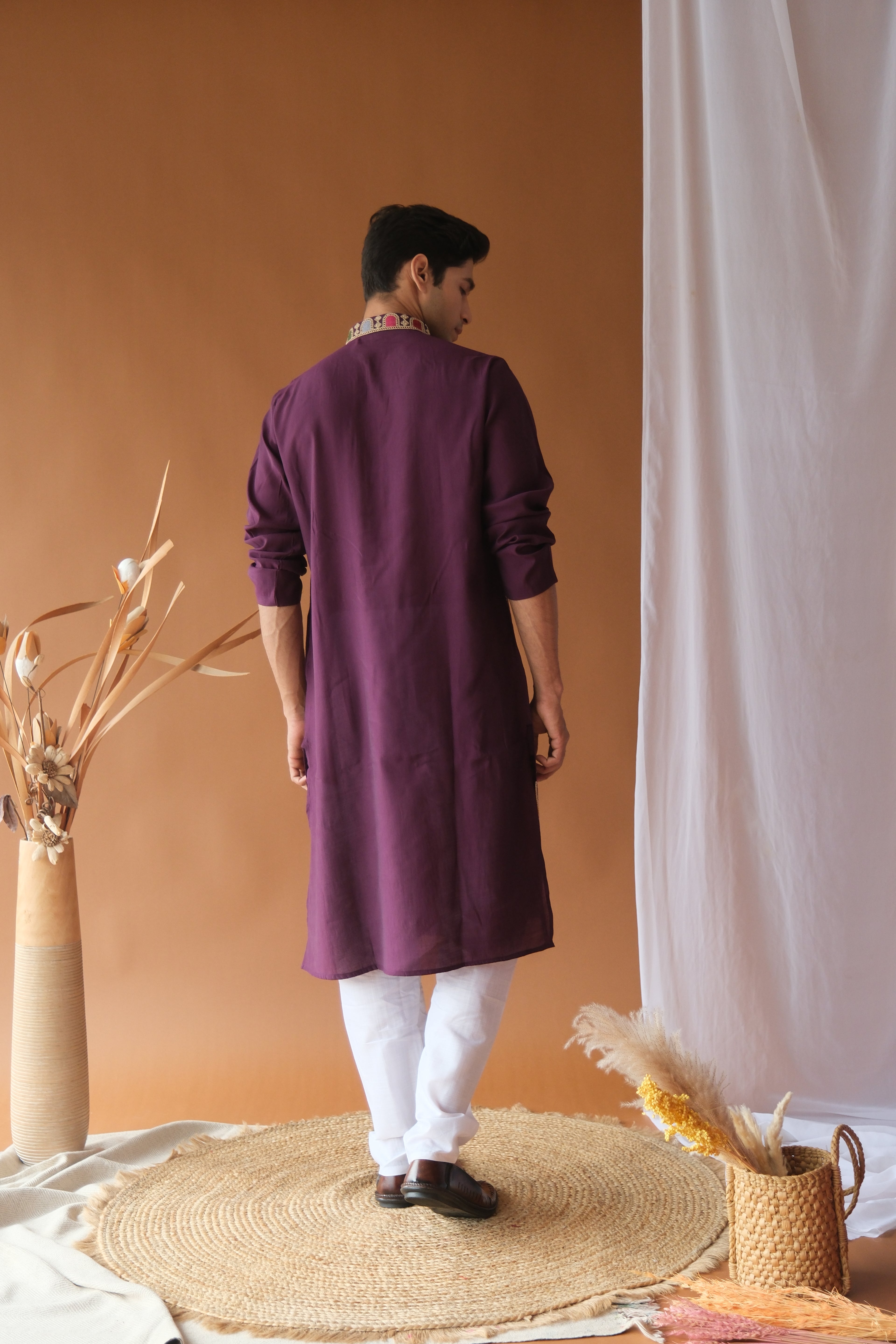 Men's Royal Purple Dori Daman Embroidered Kurta