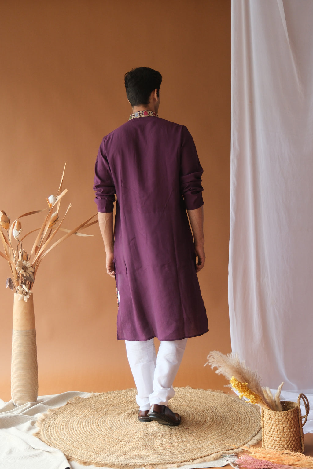 Men's Royal Purple Dori Daman Embroidered Kurta