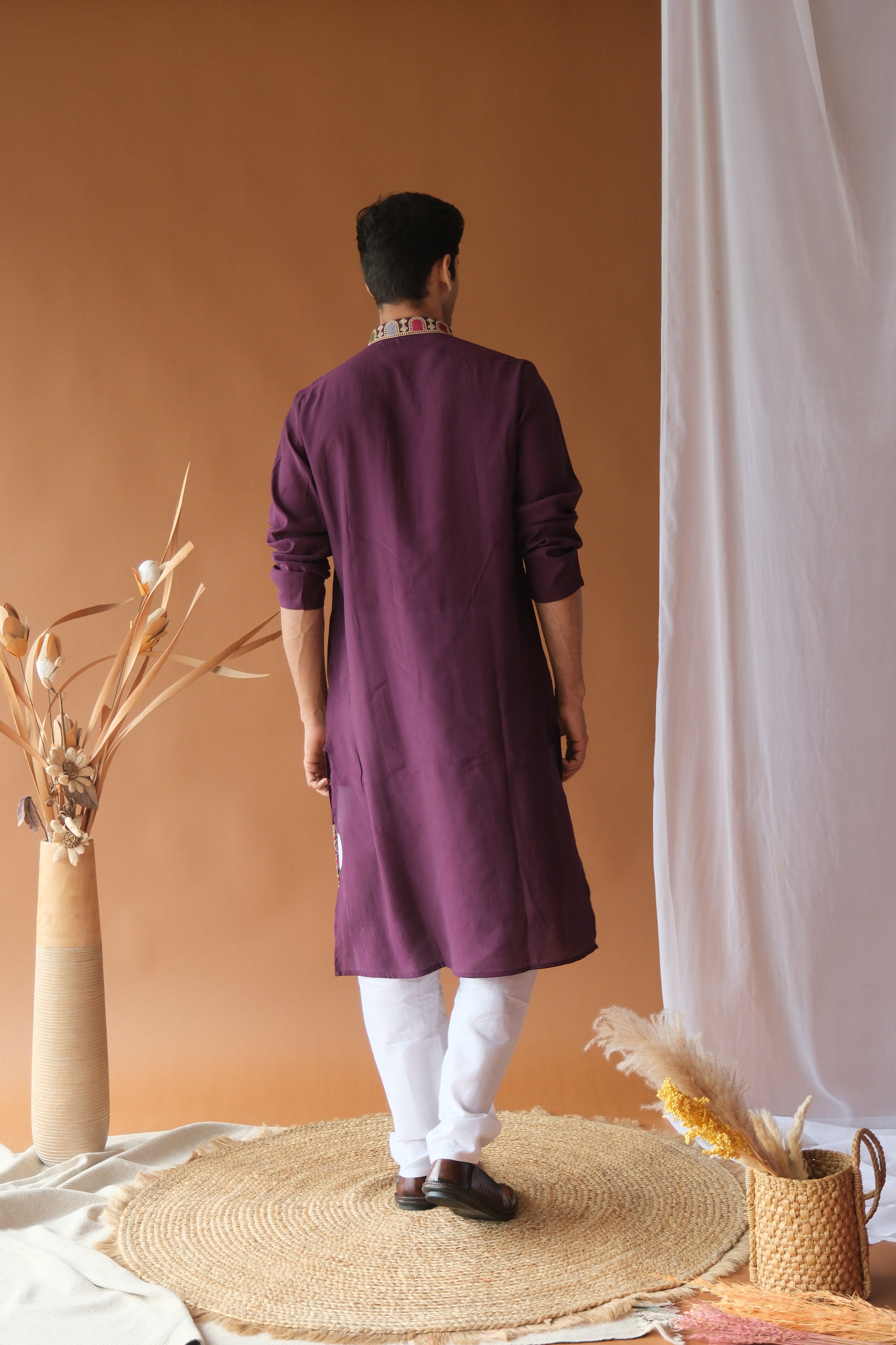Men's Royal Purple Dori Daman Embroidered Kurta