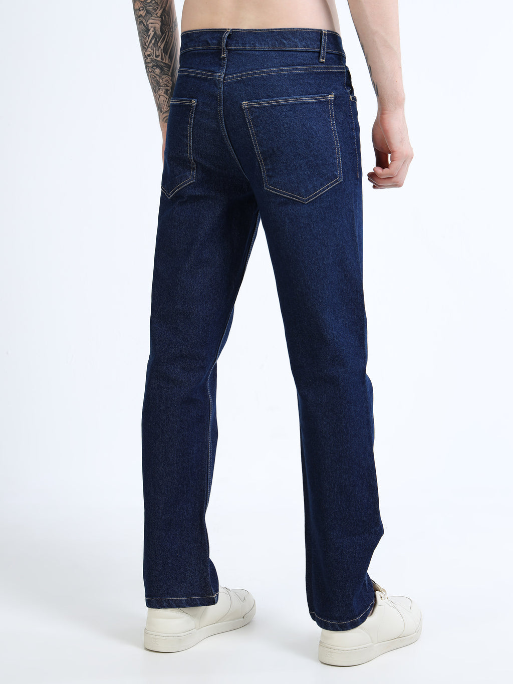Men Dark Blue Comfort Straight Fit Mid-Rise Clean Look Stretchable Jeans
