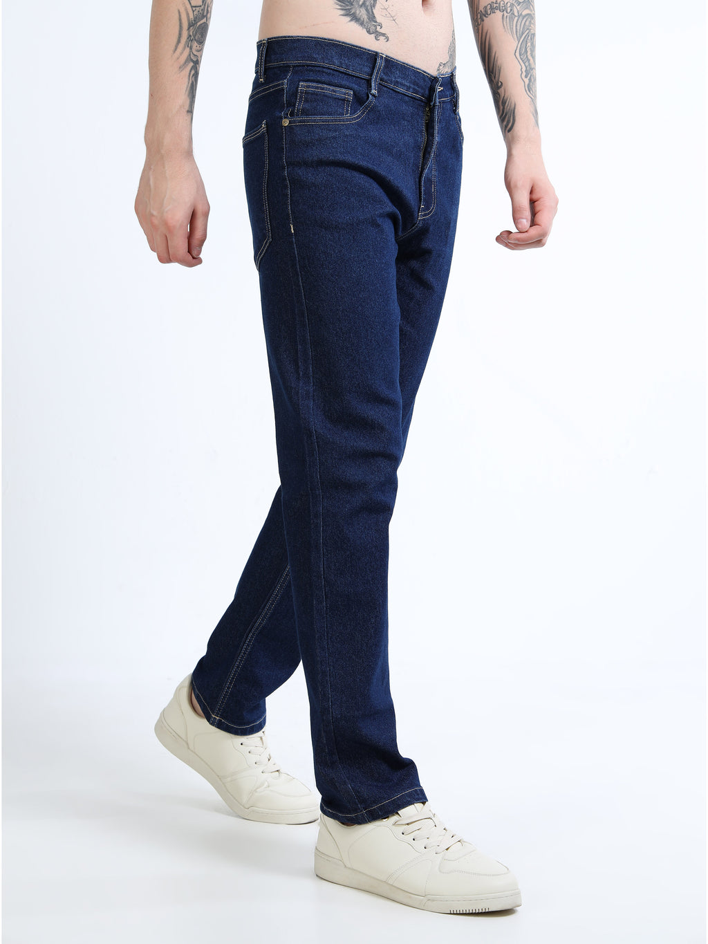 Men Dark Blue Comfort Straight Fit Mid-Rise Clean Look Stretchable Jeans