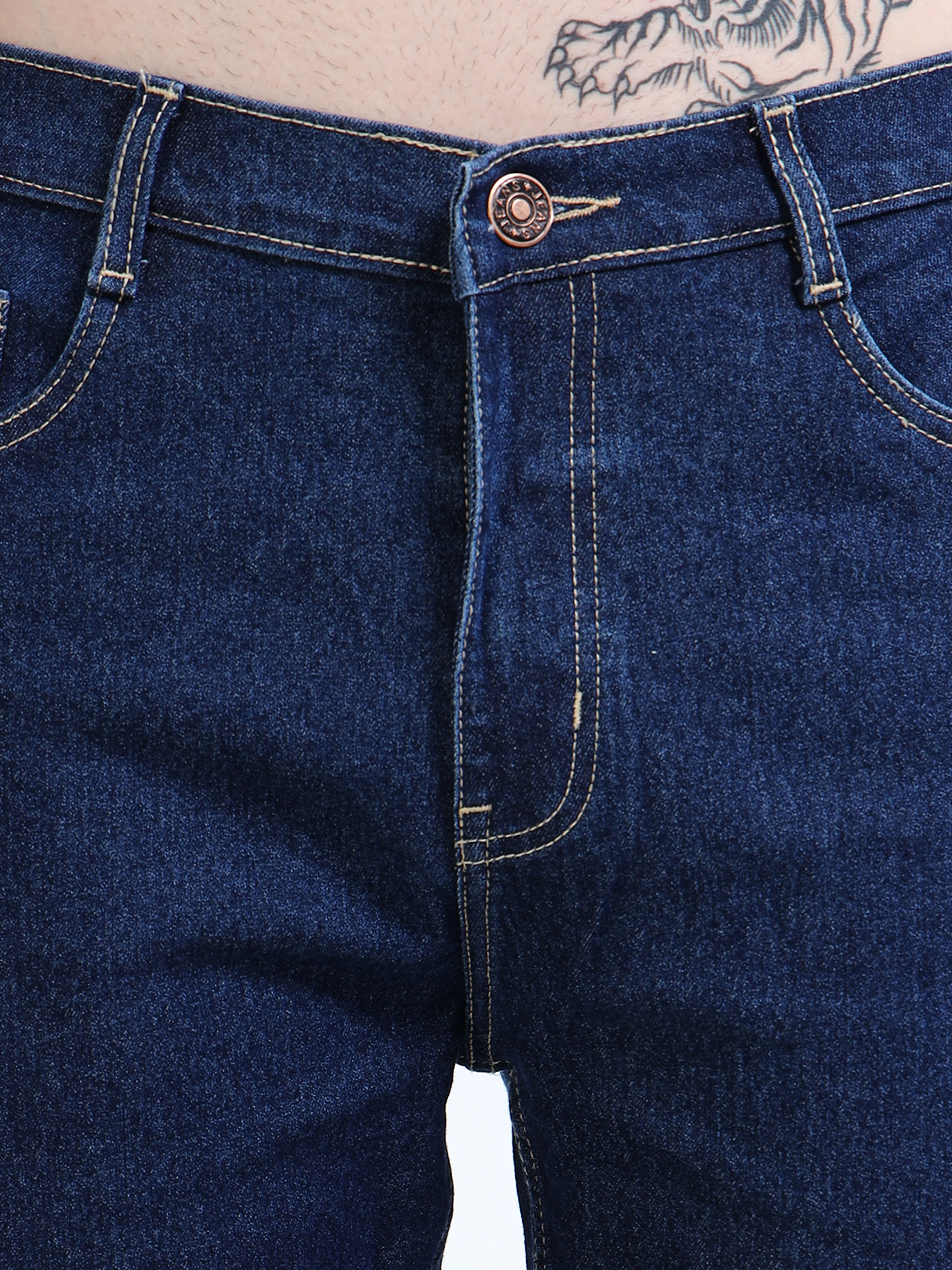 Men Dark Blue Comfort Straight Fit Mid-Rise Clean Look Stretchable Jeans