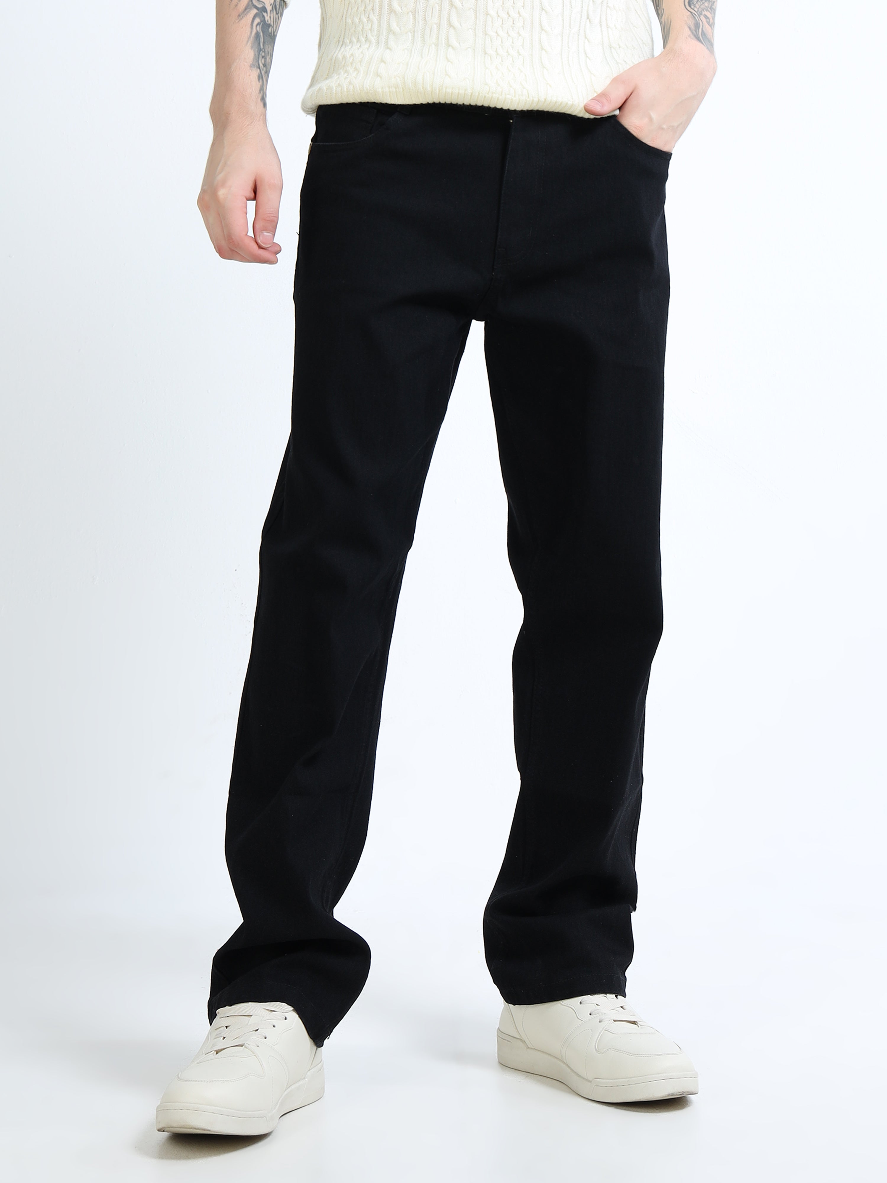 Men Black Comfort Relaxed Fit Mid-Rise Stretchable Jeans