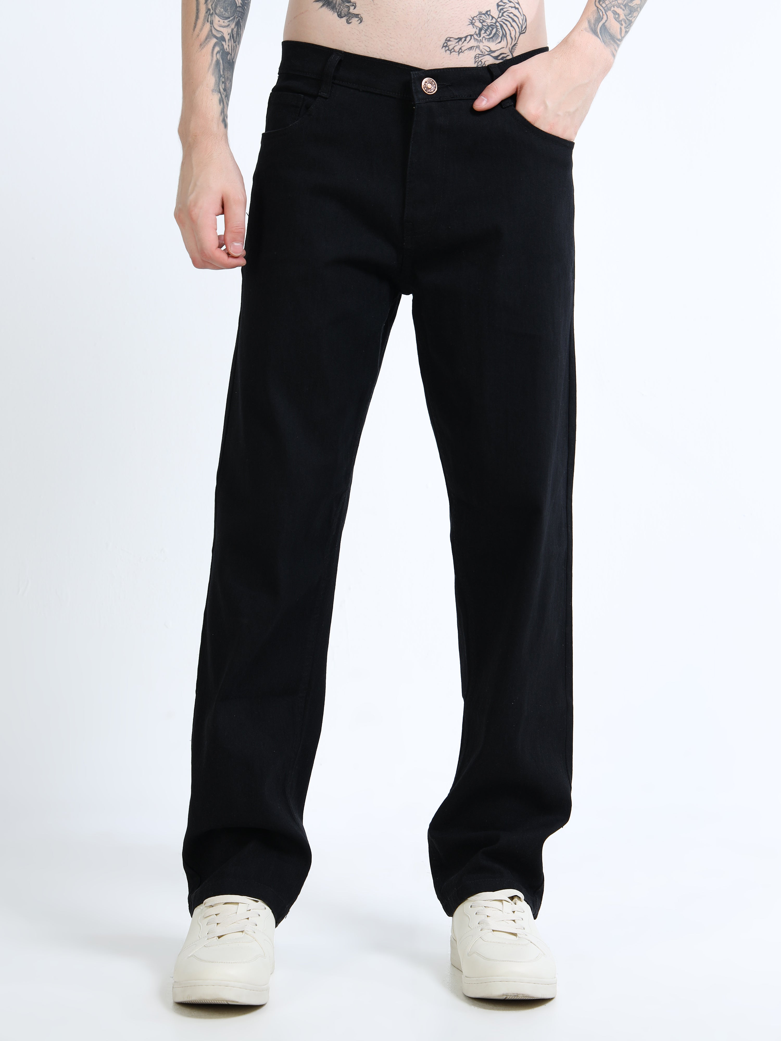 Men Black Comfort Relaxed Fit Mid-Rise Stretchable Jeans