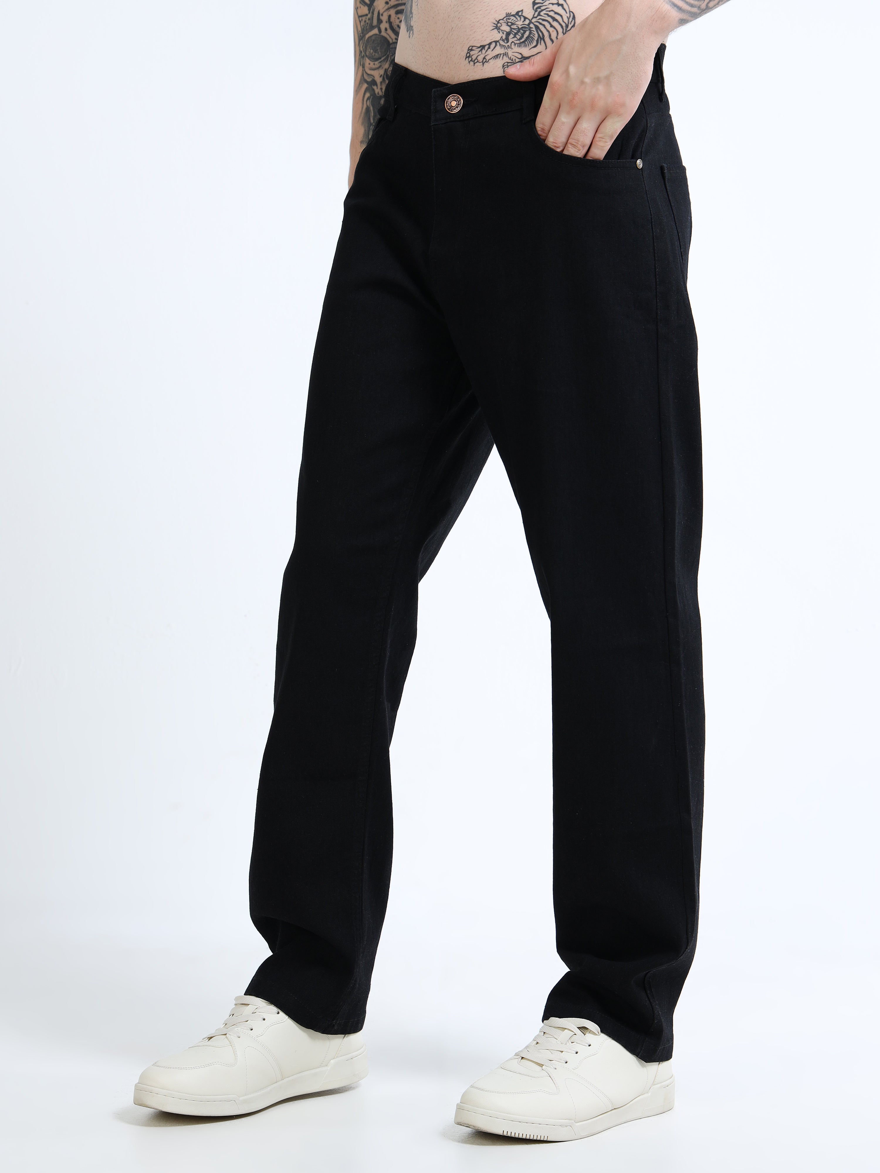 Men Black Comfort Relaxed Fit Mid-Rise Stretchable Jeans